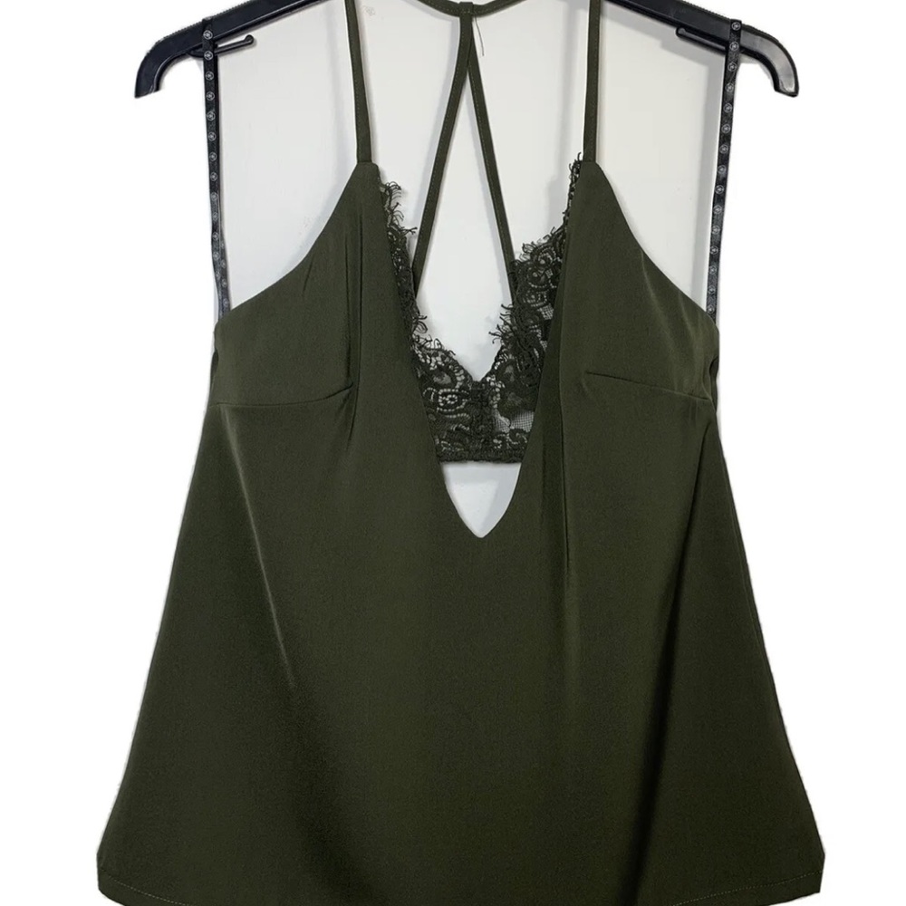 Missguided Cami Top With Lace Bralet Dark Green Khaki Strappy Sleeveless UK 8 - Picture 13 of 13
